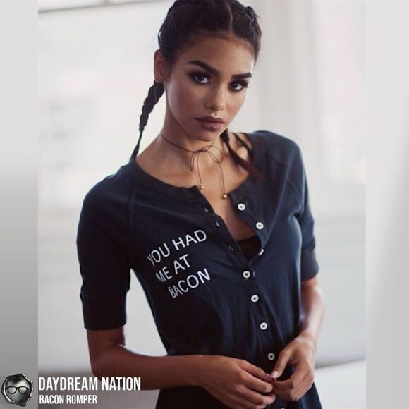 DAYDREAM NATION BACON ROMPER UNION SUIT IN BLACK COTTON/MODAL UNISEX SIZE SMALL - Picture 2 of 16